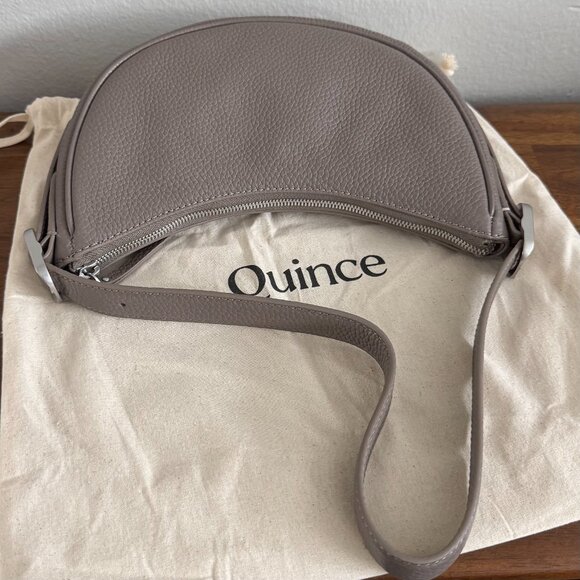 Quince - Italian Leather Mini Crescent Shoulder Bag in Taupe - Picture 6 of 13